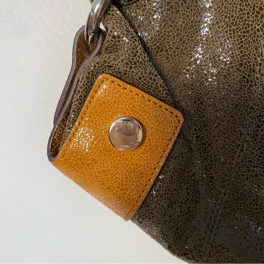 B.Makowsky Vintage Metallic Toned Brown Genuine Leather Handbag Gently Used